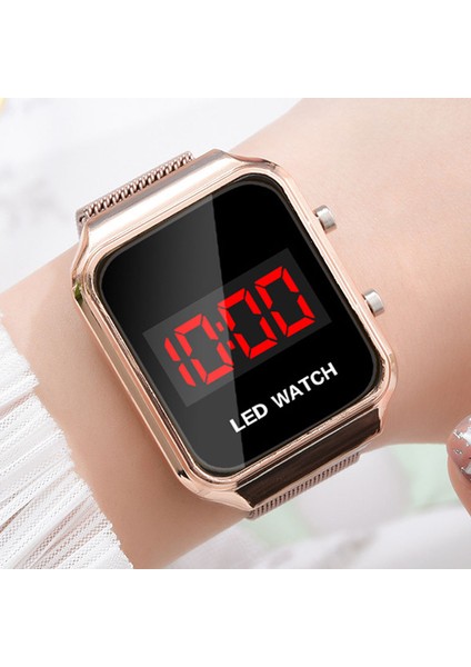 Gül Moda Dikdörtgen Saatler Erkekler LED Dijital Saatler Erkekler Lüks Gül Altın Manyetik Örgü Bant Elektronik Kol Saatleri Reloj Hombre (Yurt Dışından)