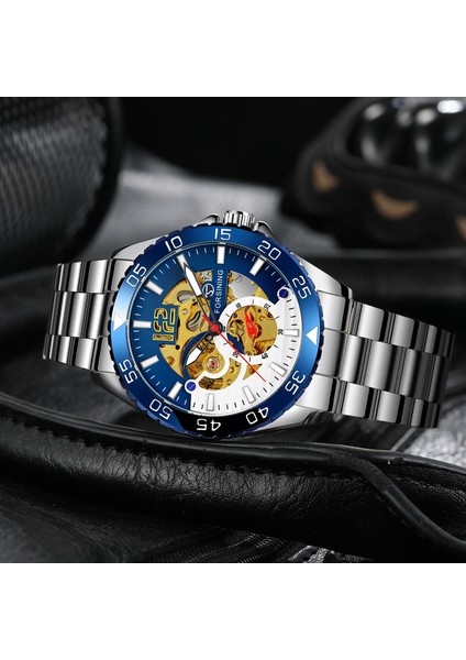 01 Forsınıng Mekanik Saat Basit Moda Stil Tırnak Ölçeği Mekanik Saat Dişli Yuvarlak Çelik Bant Izle Alaşım Izle (Yurt Dışından) indirimleri