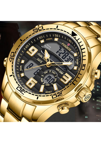 Gül Altın Lıge Saatler Erkekler Için Lüks Marka Çift Ekran Kronograf Spor Kuvars Kol Saati Su Geçirmez Askeri Tam Çelik Aydınlık Saat (Yurt Dışından) indirimleri