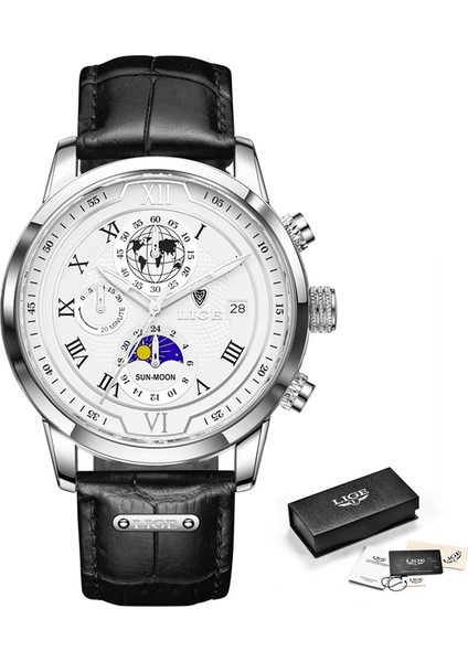 Gümüş Balck Lıge Izle Erkekler Için Iş Rahat Erkek Saatler Üst Marka Lüks Kol Saati Adam Kuvars Chronograph Su Geçirmez Saatler Saat Yeni (Yurt Dışından)
