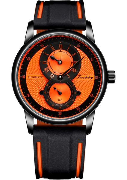 Turuncu Forsining Klasik Kırmızı Siyah Erkek Otomatik Mekanik Saat Içi Boş Su Geçirmez Silikon Kayış Rahat Spor Saat Reloj Hombre (Yurt Dışından)