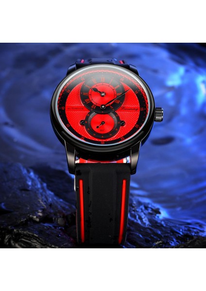 Turuncu Forsining Klasik Kırmızı Siyah Erkek Otomatik Mekanik Saat Içi Boş Su Geçirmez Silikon Kayış Rahat Spor Saat Reloj Hombre (Yurt Dışından) fırsatları