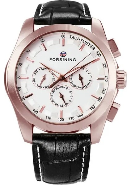Gül-Altın-Beyaz Forsining Siyah Iş Mekanik Saat Erkekler Otomatik 3 Alt Kadran Tarih Altın Çelik Band Elbise Kol Saati Saat Saat Reloj (Yurt Dışından)