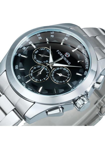 Gül-Altın-Beyaz Forsining Siyah Iş Mekanik Saat Erkekler Otomatik 3 Alt Kadran Tarih Altın Çelik Band Elbise Kol Saati Saat Saat Reloj (Yurt Dışından)
