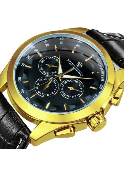 Gül-Altın-Beyaz Forsining Siyah Iş Mekanik Saat Erkekler Otomatik 3 Alt Kadran Tarih Altın Çelik Band Elbise Kol Saati Saat Saat Reloj (Yurt Dışından)