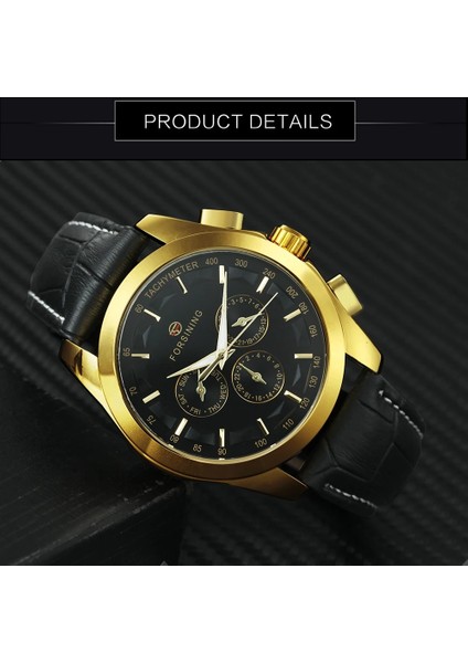 Gül-Altın-Beyaz Forsining Siyah Iş Mekanik Saat Erkekler Otomatik 3 Alt Kadran Tarih Altın Çelik Band Elbise Kol Saati Saat Saat Reloj (Yurt Dışından)