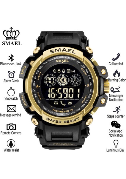 Siyah Glod Smael Erkekler Elektronik Saat Açık Spor Su Geçirmez Dijital Durdurma Saatler Chronograph Hafta Ekran Otomatik Tarih Alarmı Erkek Saat (Yurt Dışından)