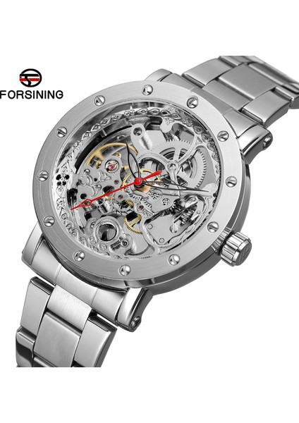 Gümüş Forsınıng Erkek Saati Basit Rahat Içi Boş Tırnak Ölçekli Mekanik Saat Dairesel Çelik Kayış Izle Gümüş Saat (Yurt Dışından) fiyatları