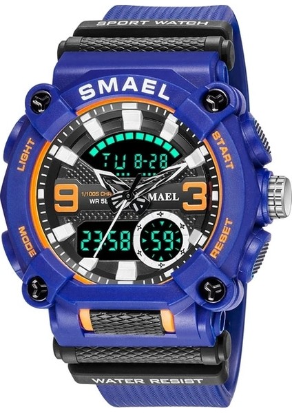 Mavi Askeri Izle Ordu Spor 50 M Su Geçirmez Büyük Kadran Saat LED Işık Hafta Ekran Kuvars Kol Saati Dijital 8052 Spor Saatler Erkekler (Yurt Dışından)