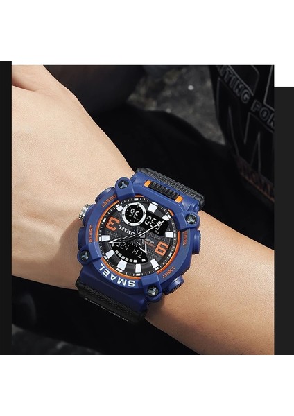 Mavi Askeri Izle Ordu Spor 50 M Su Geçirmez Büyük Kadran Saat LED Işık Hafta Ekran Kuvars Kol Saati Dijital 8052 Spor Saatler Erkekler (Yurt Dışından) modelleri