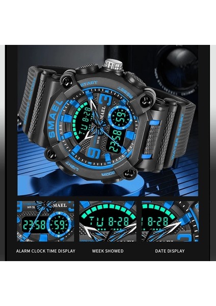 Mavi Askeri Izle Ordu Spor 50 M Su Geçirmez Büyük Kadran Saat LED Işık Hafta Ekran Kuvars Kol Saati Dijital 8052 Spor Saatler Erkekler (Yurt Dışından) fırsatları