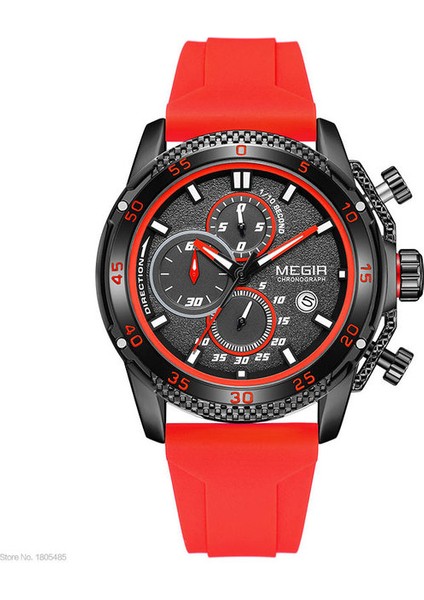 Kırmızı Megır Izle Erkekler Için Moda Silikon Kayış Chronograph Kuvars Saatı Otomatik Tarih Aydınlık Eller 3ATM Su Geçirmez 2211 (Yurt Dışından)