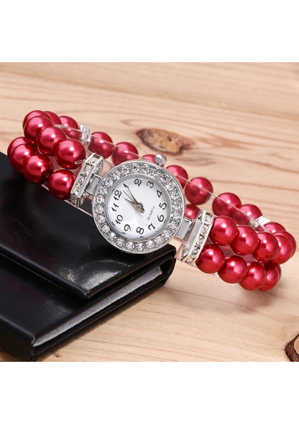 Kırmızı Moda Simüle Inci Kayış Izle Kadın Taklidi Küçük Kadran Bilezik Izle Kuvars Kol Saati Relogio Feminino Saat (Yurt Dışından) fırsatları