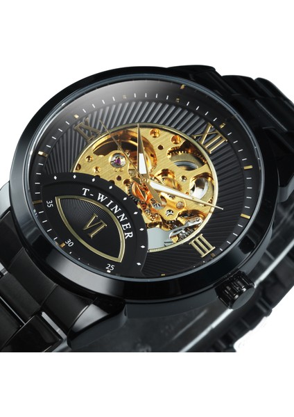 Altın Beyaz Kazanan Resmi Lüks Marka Otomatik Izle Siyah Paslanmaz Çelik Kayış Altın Saatler Erkekler Için Mekanik Kol Saati (Yurt Dışından) fiyatları