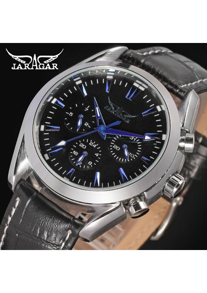 Gümüş Siyah Jaragar Alaşım Mekanik Saat Üç Göz Altı El Mekanik Saat Yuvarlak Gün Tarih Kemer Kol Saati Erkek ve Kadın Saatleri (Yurt Dışından) fiyatları
