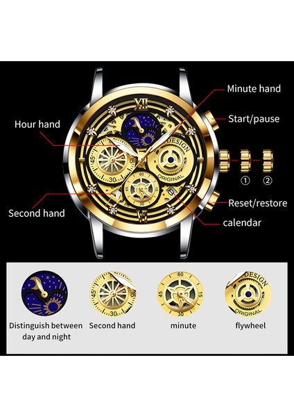 Altın Siyah Lıge 2023 Yeni Moda Erkekler Izle Takvim Paslanmaz Çelik Üst Marka Lüks Spor Chronograph Kuvars Izle Relogio Masculino + Kutu (Yurt Dışından)