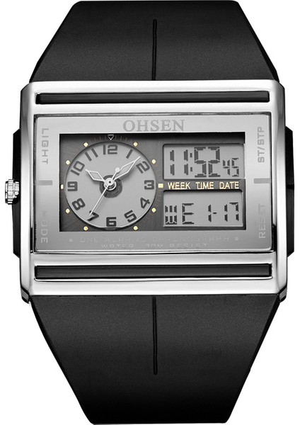 Siyah Beyaz Üst Satış Ohsen Dijital Kuvars Moda Siyah Erkek Kol Saati 30 M Su Geçirmez Lastik Bant LCD Spor Erkek Hediye Saatler Orologio Uomo (Yurt Dışından)
