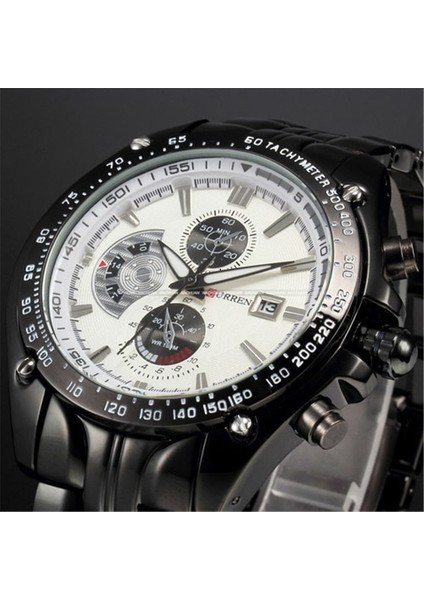 Siyah Beyaz Relogio Masculino Sıcak Curren Marka Tam Çelik Spor Izle Erkekler Lüks Marka Kuvars Askeri Spor Saatler Erkek Kol Saati 8083 (Yurt Dışından)