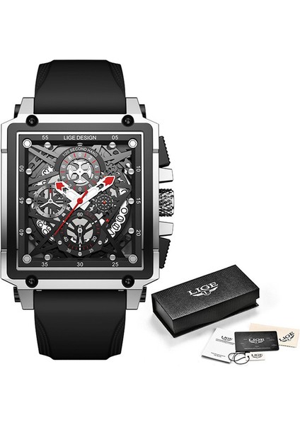Silikon Silverblack Yeni Lıge Orijinal Izle Erkekler Saatler Top Marka Lüks Su Geçirmez Kuvars Kol Saati Kare Bilek Moda Deri Tarih Spor Saati (Yurt Dışından)