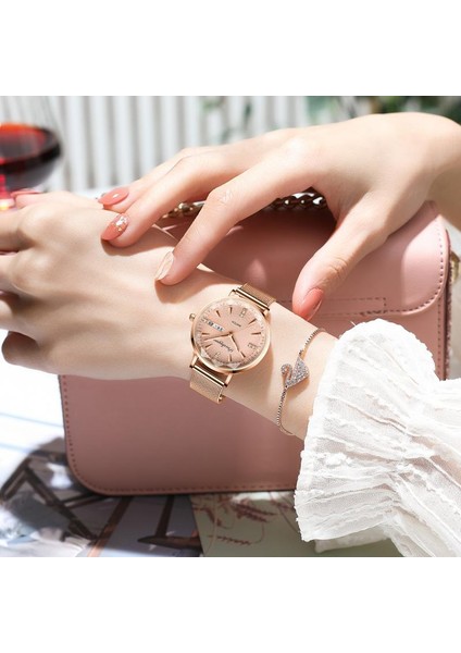 Bir Gül Altın Kadın Bilezik Saatler Küçük Kadran Kadın Kol Saati Moda Lüks Elbise Saat Reloj Mujer Relogio Feminino (Yurt Dışından)