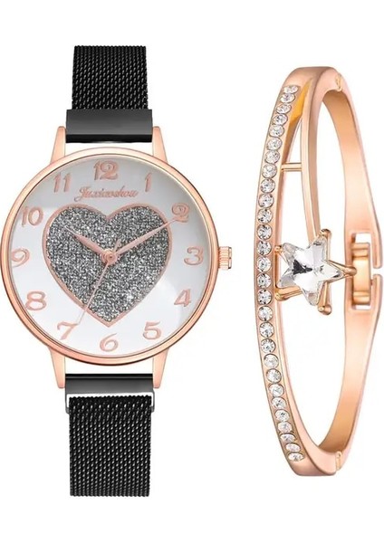 Siyah Bilezik 2020 Yeni Marka Kalp Şeklinde Kadın Izle Moda Zarif Mıknatıs Kuvars Altın Bayanlar Kol Saati Lüks Bilezik Saatler Saat Hediye (Yurt Dışından)