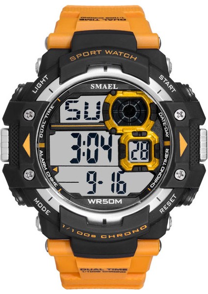 Turuncu Smael Erkekler Dijital Kol Saatleri LED Ekran Su Geçirmez Arka Işık Otomatik Tarih Çalar Saat Erkek 1379B Askeri Dijital Saatler Erkek (Yurt Dışından)