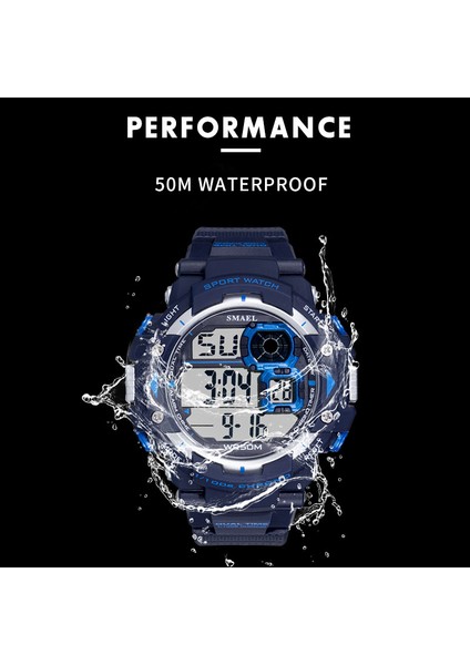 Turuncu Smael Erkekler Dijital Kol Saatleri LED Ekran Su Geçirmez Arka Işık Otomatik Tarih Çalar Saat Erkek 1379B Askeri Dijital Saatler Erkek (Yurt Dışından) fırsatları