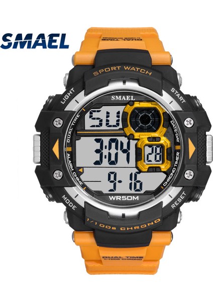 Turuncu Smael Erkekler Dijital Kol Saatleri LED Ekran Su Geçirmez Arka Işık Otomatik Tarih Çalar Saat Erkek 1379B Askeri Dijital Saatler Erkek (Yurt Dışından) indirimleri
