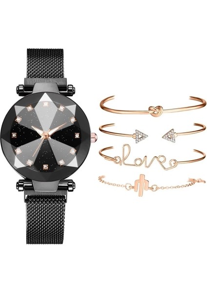 5 Adet Siyah 5 Adet/takım Lüks Kadın Bilezik Izle Bayanlar Altın Dijital LED Kuvars Kol Saati Kadın Spor Saat Kadın Relogio Feminino 2021 (Yurt Dışından)