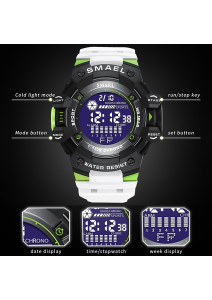 Armygreen Smael Dijital Saat Erkekler Için Spor Saatler Elektronik LED Erkek Kol Saati Öğrenci Geri Sayım Kronometre Açık Hava Spor Saati Erkek (Yurt Dışından) fırsatları