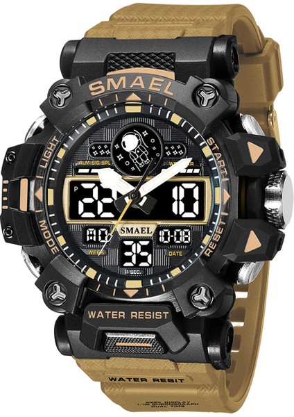 Haki Smael Spor Saatler Erkekler Için Askeri Spor Elektroniği Kuvars Kol Saati Çift Ekran Su Geçirmez LED Işık Dijital Saat 8078 (Yurt Dışından)