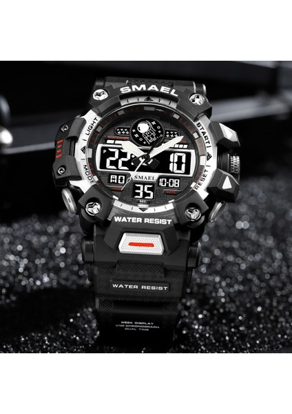 Haki Smael Spor Saatler Erkekler Için Askeri Spor Elektroniği Kuvars Kol Saati Çift Ekran Su Geçirmez LED Işık Dijital Saat 8078 (Yurt Dışından) modelleri