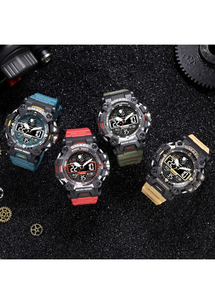 Haki Smael Spor Saatler Erkekler Için Askeri Spor Elektroniği Kuvars Kol Saati Çift Ekran Su Geçirmez LED Işık Dijital Saat 8078 (Yurt Dışından) fırsatları