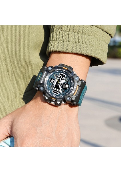 Haki Smael Spor Saatler Erkekler Için Askeri Spor Elektroniği Kuvars Kol Saati Çift Ekran Su Geçirmez LED Işık Dijital Saat 8078 (Yurt Dışından) indirimleri