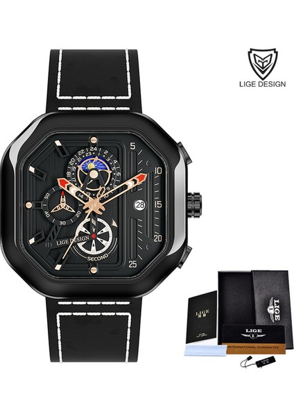 Siyah Lıge Erkekler Izle Üst Marka Lüks Kare Kuvars Erkek Saatler Deri Kayış Su Geçirmez Chronograph Kol Saati Adam Relogio Masculino (Yurt Dışından)