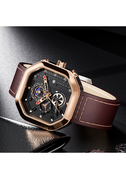 Siyah Lıge Erkekler Izle Üst Marka Lüks Kare Kuvars Erkek Saatler Deri Kayış Su Geçirmez Chronograph Kol Saati Adam Relogio Masculino (Yurt Dışından)