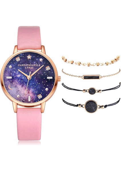 Pembe 5 Adet Set Lvpai Marka 5 Adet Yeni Moda Bilezik Saat Seti Kadınlar Bayanlar Kol Saati Kristal Saatler Bayanlar Relogio Feminino Reloj Mujer (Yurt Dışından)