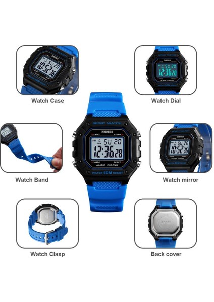 Siyah Beyaz Skmeı Açık Spor Izle Erkekler Dijital Saatler 5bar Su Geçirmez Çalar Saat Moda Askeri Erkekler Dijital Saat Montre Homme 1496 (Yurt Dışından)
