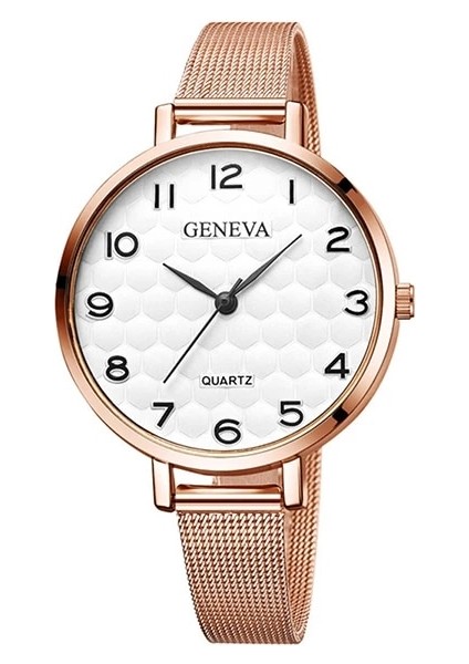 Gül Beyaz Zarif Moda Gül Altın Saat Kadın Erkek Lüks Paslanmaz Çelik Bilezik Izle Rahat Iş Cenevre Saat Reloj Mujer Hombre (Yurt Dışından)