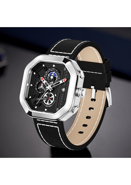 Siyah Lıge Erkekler Izle Üst Marka Lüks Kare Kuvars Erkek Saatler Deri Kayış Su Geçirmez Chronograph Kol Saati Adam Relogio Masculino (Yurt Dışından)