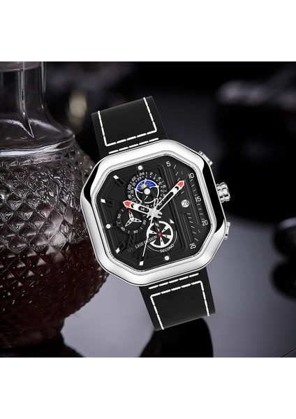 Siyah Lıge Erkekler Izle Üst Marka Lüks Kare Kuvars Erkek Saatler Deri Kayış Su Geçirmez Chronograph Kol Saati Adam Relogio Masculino (Yurt Dışından)