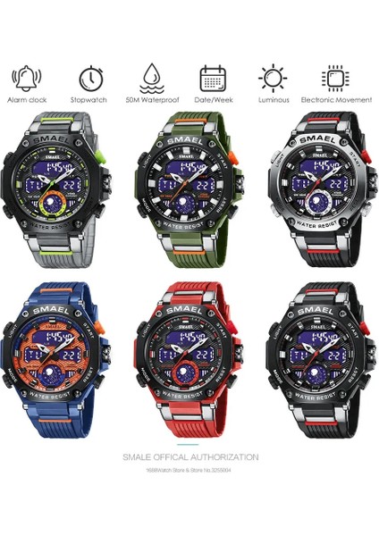 Siyah Smael Elektronik Izle Erkekler Için Moda Çift Zamanlı Ekran Dijital Kol Saati Otomatik Tarih Kronograf Kuvars LED Saatler 8069 (Yurt Dışından) modelleri