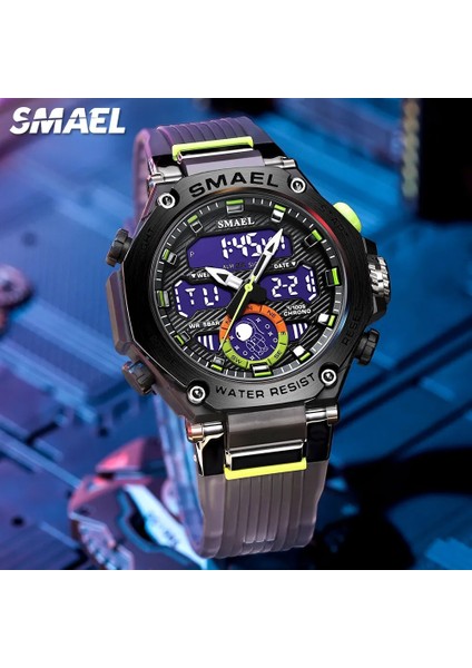 Siyah Smael Elektronik Izle Erkekler Için Moda Çift Zamanlı Ekran Dijital Kol Saati Otomatik Tarih Kronograf Kuvars LED Saatler 8069 (Yurt Dışından) indirimleri