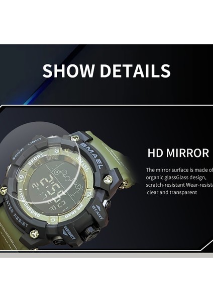 Armygreen Smael Dijital Saat LED Çalar Saat Askeri Saatler Büyük Arama Dijital Kol Saatleri 8082 Erkekler Için Spor Saatler (Yurt Dışından)