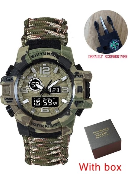 Kamuflaj Haki Kutusu Shıyunme Erkekler Askeri Spor Izle Açık Pusula Zaman Alarmı LED Dijital Saatler Erkekler Su Geçirmez Kuvars Saat Relogio Masculino (Yurt Dışından)