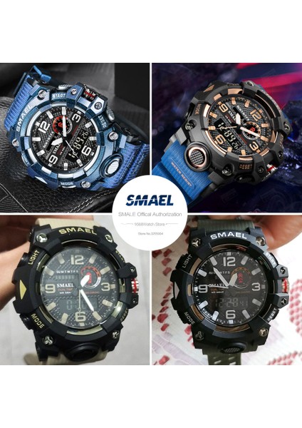 Mavi Smael Yeşil Spor Dijital Saat Erkekler 50 M Su Geçirmez Kronometre Çift Zamanlı Elektronik Kol Saati Otomatik Tarih Relogio Masculino Часы (Yurt Dışından)