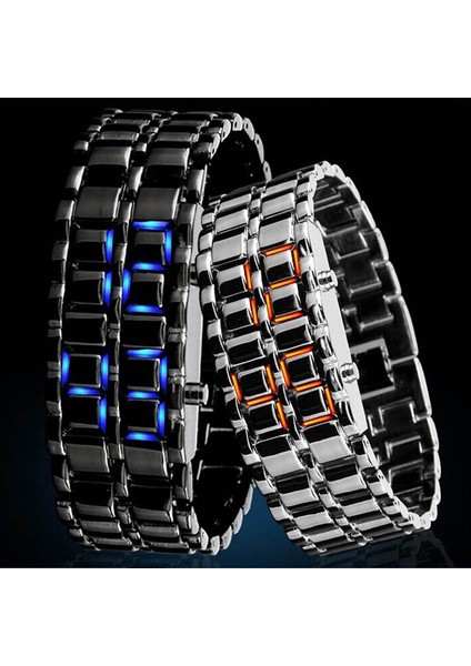 Siyah Kırmızı Işık Erkekler Spor Saatler Erkekler LED Dijital Saatler Lava Demir Samuray Erkek Saatleri Paslanmaz Çelik Bant Elektronik Saatler Reloj Hombre (Yurt Dışından)