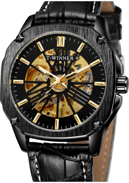 08 T-Kazanan Moda Minimalist Tarzı Içi Boş Mekanik Hareket Mekanik Saat Siyah Dairesel Bilek Kayışı Mekanik Saat (Yurt Dışından) fırsatları