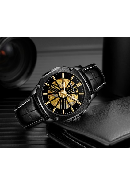 08 T-Kazanan Moda Minimalist Tarzı Içi Boş Mekanik Hareket Mekanik Saat Siyah Dairesel Bilek Kayışı Mekanik Saat (Yurt Dışından) indirimleri