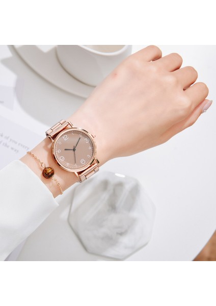 Gül Altın Kahve Seti 2 Adet Set Lüks Bilezik Saatler Kadınlar Için Set Lady Moda Bileklik Kuvars Saat Bayanlar Bilek Izle Büyük Kadran Zegarek Damski (Yurt Dışından)